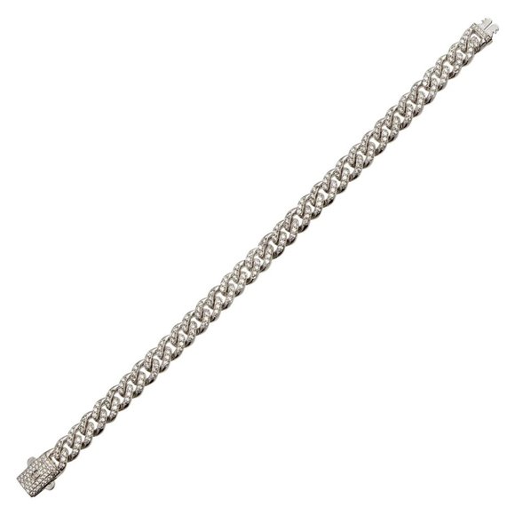 Sterling Silver 925 CZ Encrusted Miami Cuban Link Bracelet 9.5mm